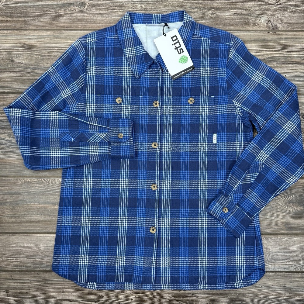 Stio Women's Hutkeeper Heavyweight Plaid Flannel Shirt Blue Size Large NEW $145